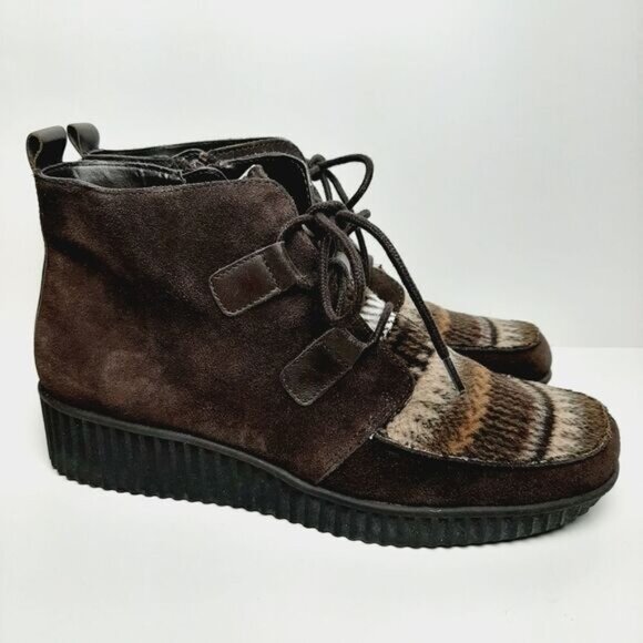 AEROSOLES / Umpire Boho Platform Ankle Boot Fair Isle Brown Suede Bootie Sz 9 - Picture 3 of 13